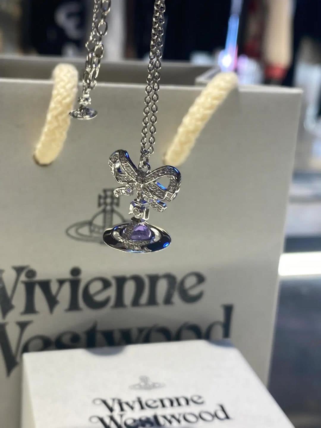 Vivienne Westwood Silver Bow Pendant Necklace